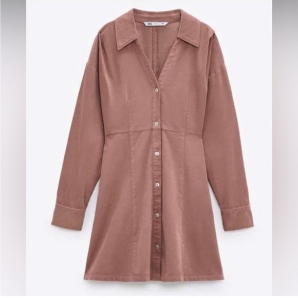 💋 ZARA Soft Velvet Burgundy Shirt Dress with Buttons. Size MD. Great Cond! - Picture 4 of 6